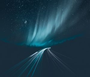 Preview wallpaper road, starry sky, light, turn