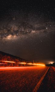 Preview wallpaper road, starry sky, night, direction