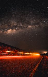 Preview wallpaper road, starry sky, night, direction