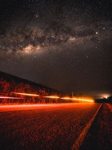 Preview wallpaper road, starry sky, night, direction