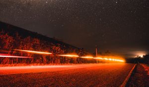 Preview wallpaper road, starry sky, night, direction