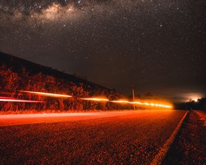 Preview wallpaper road, starry sky, night, direction