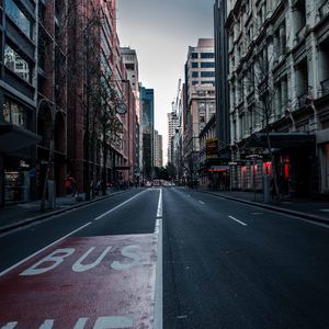 Preview wallpaper road, street, asphalt, buildings, city