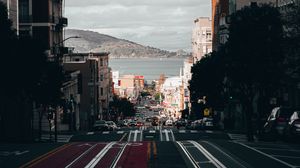 Preview wallpaper road, street, buildings, city, coast