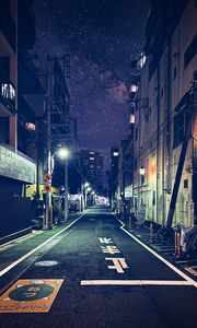 Preview wallpaper road, street, buildings, lights, night, japan