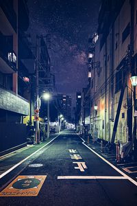 Preview wallpaper road, street, buildings, lights, night, japan