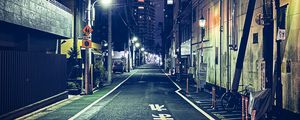 Preview wallpaper road, street, buildings, lights, night, japan