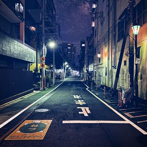 Preview wallpaper road, street, buildings, lights, night, japan