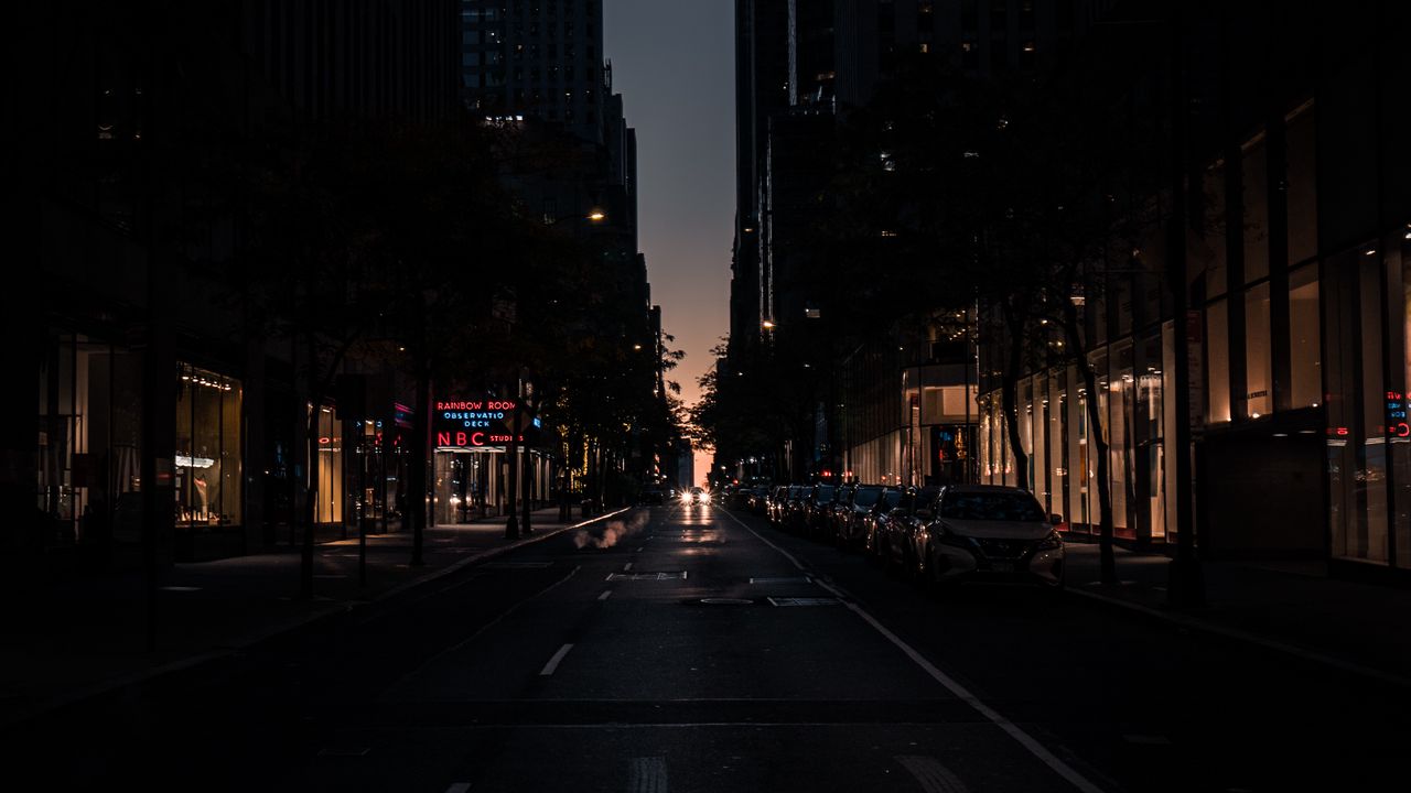 Wallpaper road, street, buildings, city, darkness