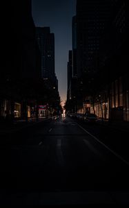 Preview wallpaper road, street, buildings, city, darkness