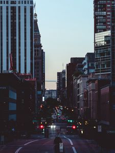 Preview wallpaper road, street, city, dusk, dark