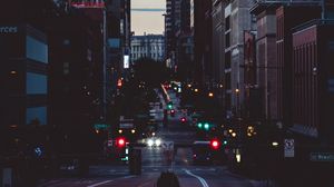 Preview wallpaper road, street, city, dusk, dark