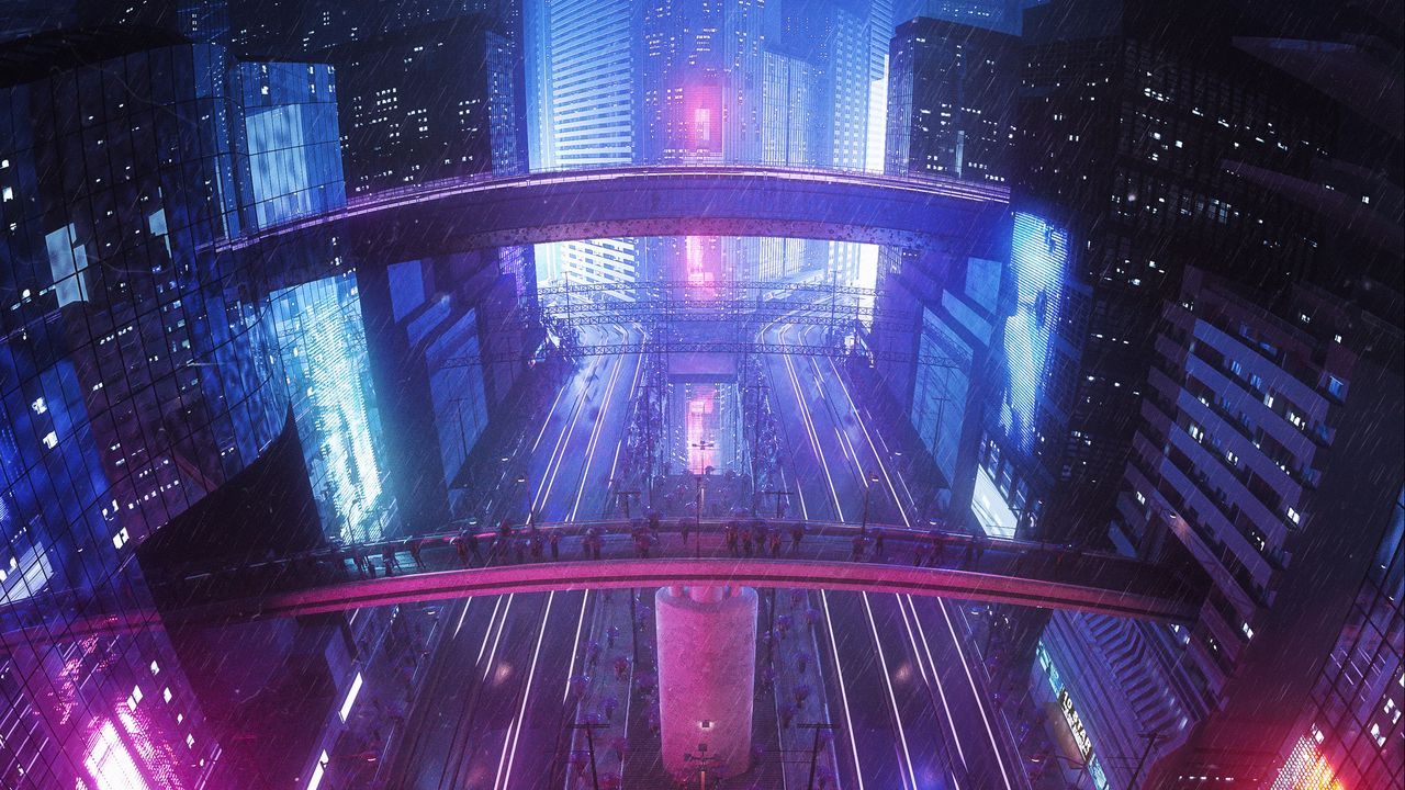 Wallpaper road, street, lights, purple, dark