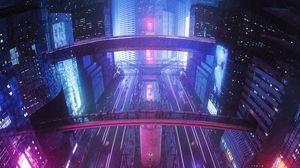 Preview wallpaper road, street, lights, purple, dark