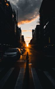 Preview wallpaper road, street, rays, cars, buildings