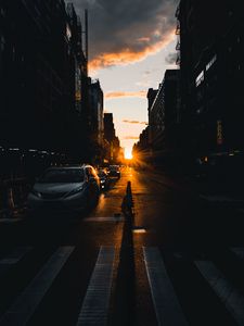 Preview wallpaper road, street, rays, cars, buildings