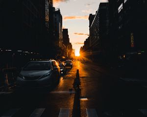 Preview wallpaper road, street, rays, cars, buildings