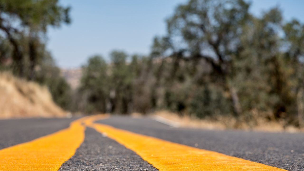 Wallpaper road, stripes, asphalt, yellow, blur