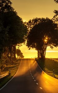 Preview wallpaper road, sunset, climb, trees