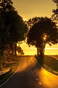 Preview wallpaper road, sunset, climb, trees