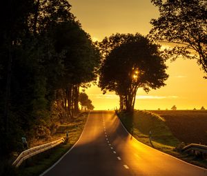 Preview wallpaper road, sunset, climb, trees