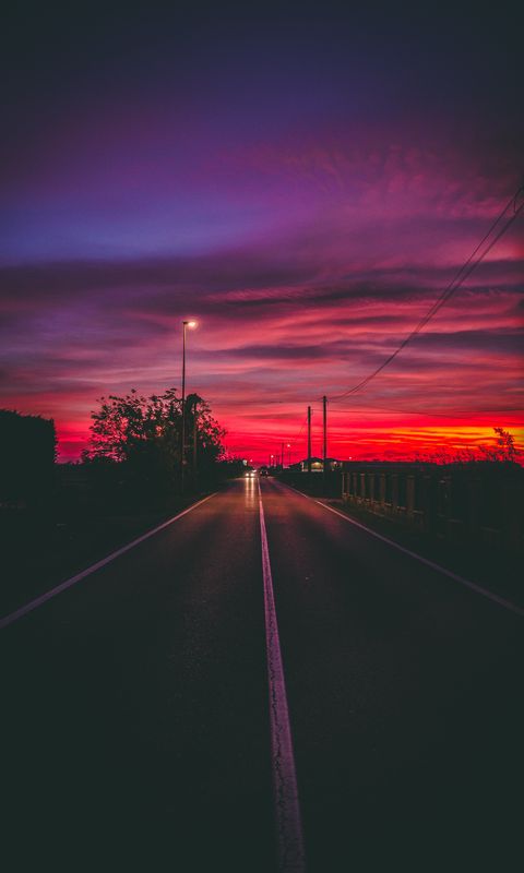 480x800 Wallpaper road, sunset, horizon, marking
