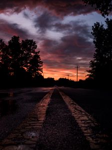 Preview wallpaper road, sunset, marking, trees