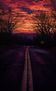 Preview wallpaper road, sunset, marking, sign