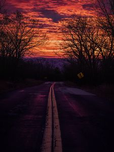 Preview wallpaper road, sunset, marking, sign