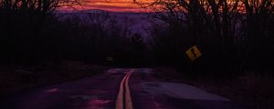 Preview wallpaper road, sunset, marking, sign