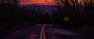 Preview wallpaper road, sunset, marking, sign