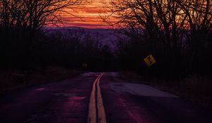 Preview wallpaper road, sunset, marking, sign