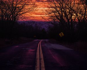 Preview wallpaper road, sunset, marking, sign