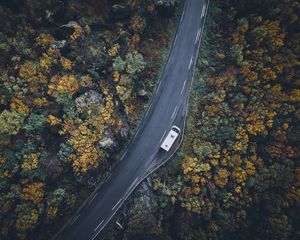 Preview wallpaper road, top view, trees, autumn, car