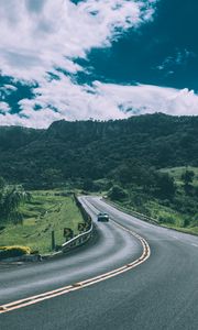 Preview wallpaper road, traffic, car, mountains