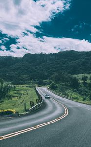 Preview wallpaper road, traffic, car, mountains