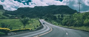 Preview wallpaper road, traffic, car, mountains