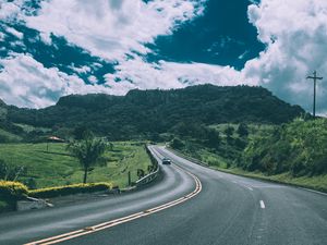 Preview wallpaper road, traffic, car, mountains