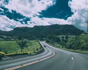 Preview wallpaper road, traffic, car, mountains