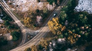 Preview wallpaper road, trees, aerial view, snowy