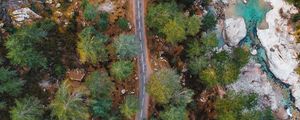 Preview wallpaper road, trees, aerial view, nature