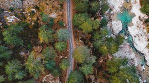 Preview wallpaper road, trees, aerial view, nature