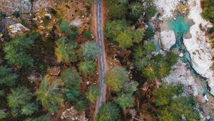 Preview wallpaper road, trees, aerial view, nature
