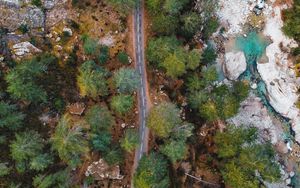 Preview wallpaper road, trees, aerial view, nature