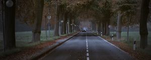 Preview wallpaper road, trees, alley, car, autumn