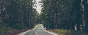 Preview wallpaper road, trees, asphalt, marking, direction, forest