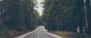 Preview wallpaper road, trees, asphalt, marking, direction, forest