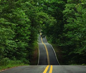 Preview wallpaper road, trees, asphalt, hills, relief