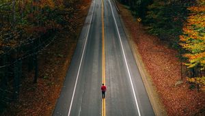 Preview wallpaper road, trees, autumn, jogging, marking