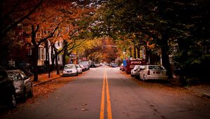 Preview wallpaper road, trees, cambridge, car, usa